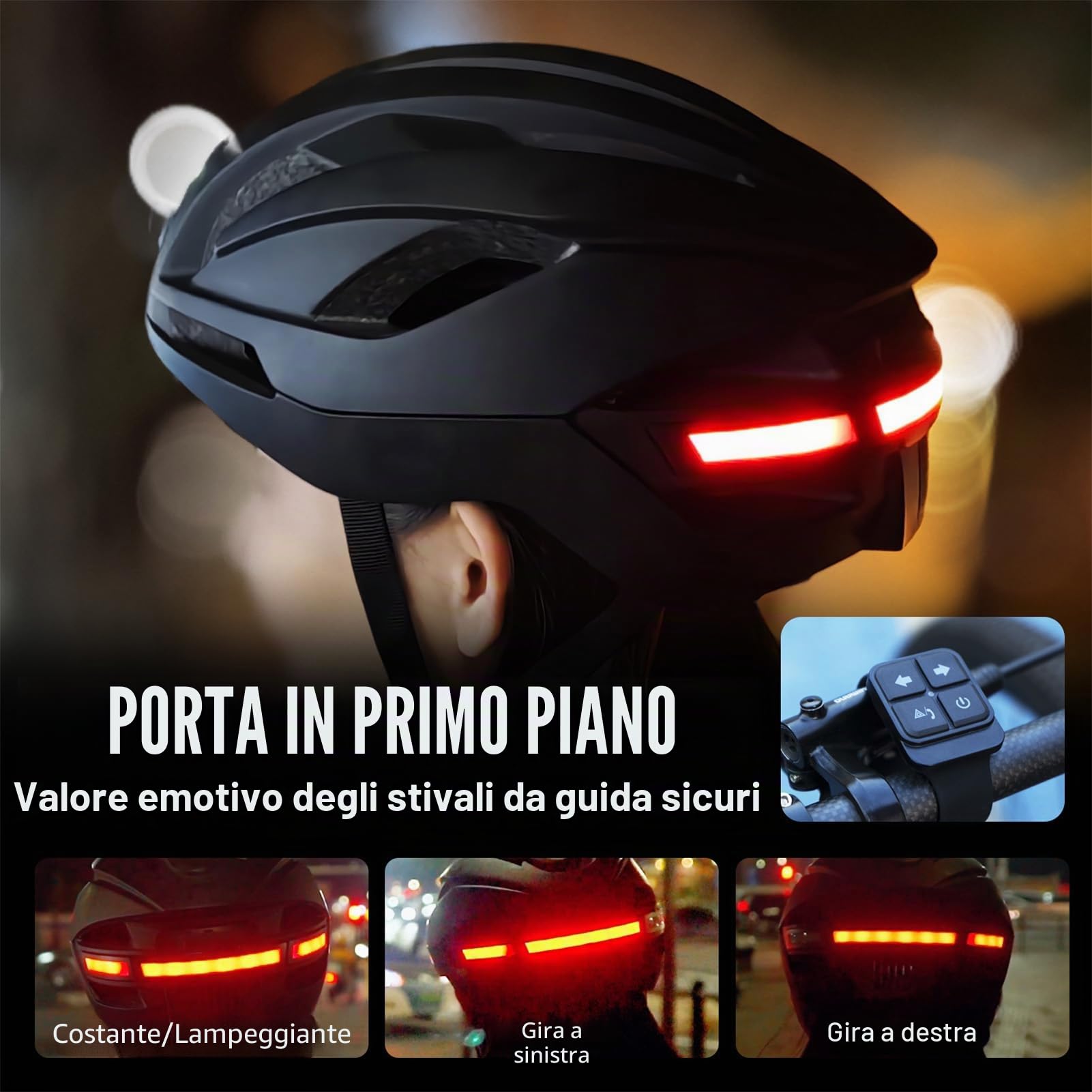 Fockety Casco da bici intelligente, 58-61cm, connessione wireless, Bluetooth, con telecamera 1080P e indicatori di direzione, display LED ABS per mountain bike/bici corsa all'aperto