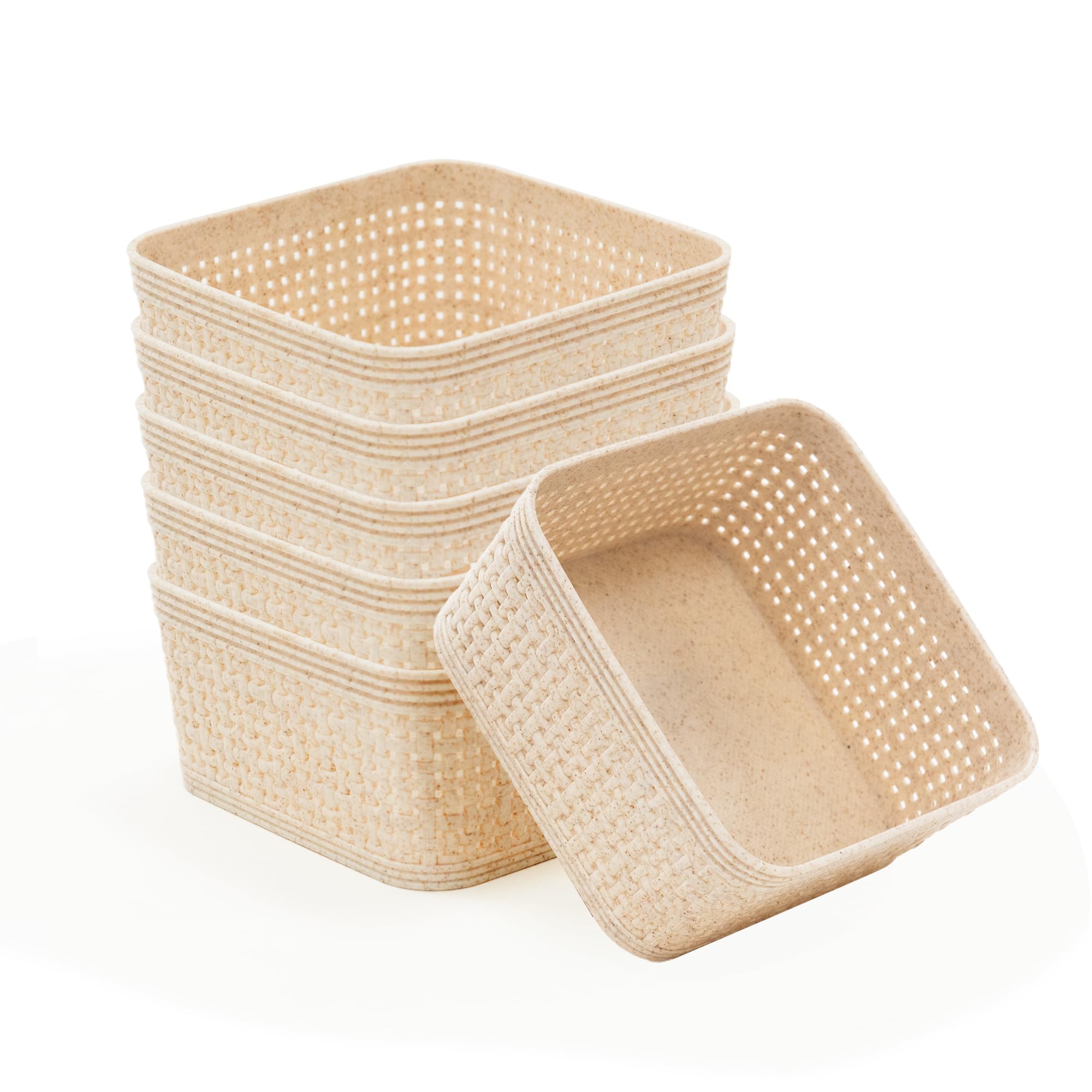 Libbi Lou Clear Storage Baskets Woven Design Stackable Plastic Organisers Homeware - Set Of 6 (12 X 12Cm)