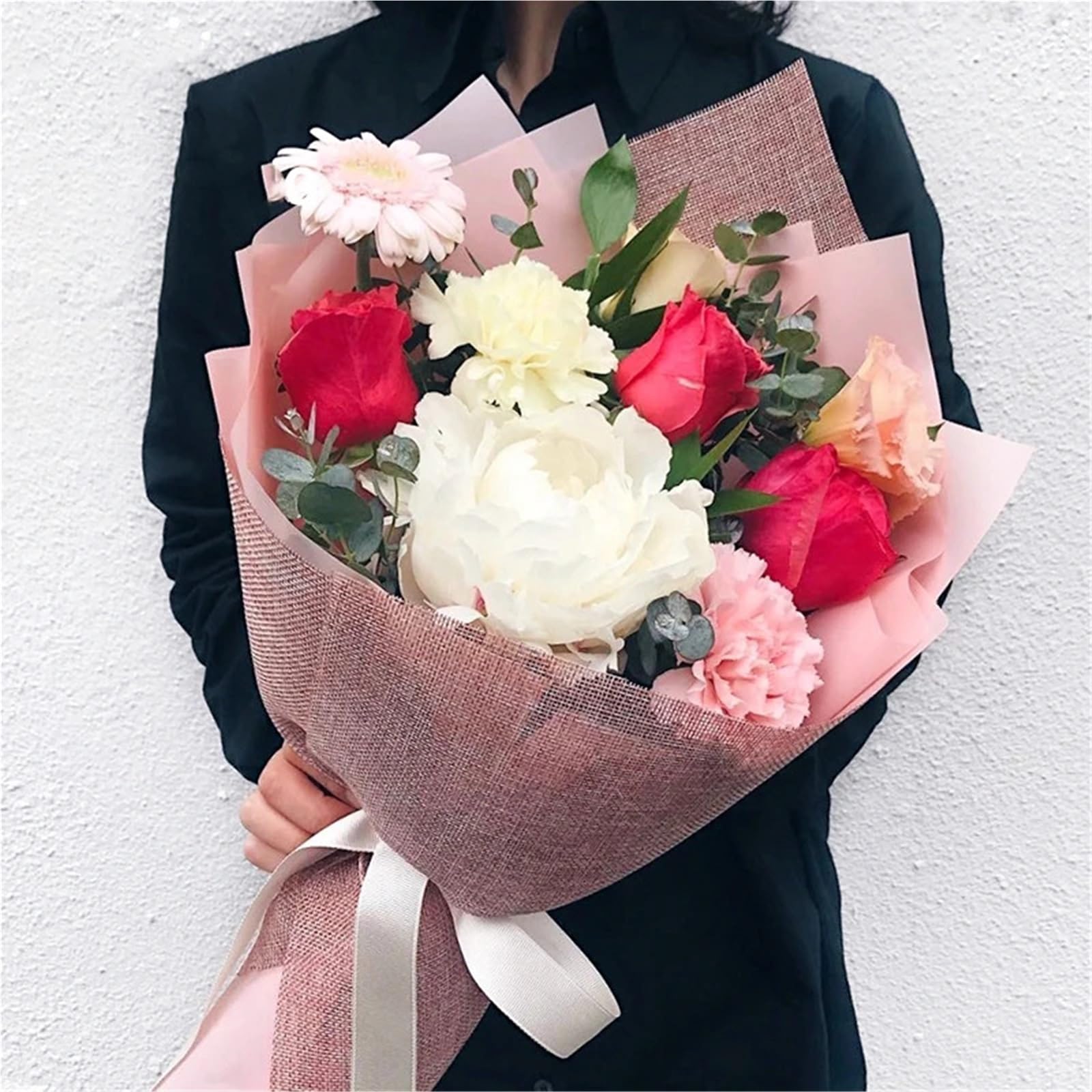 Farbiges Geschenkpapier, Leinen, Blumen-Geschenkpapier, leinenähnliches Aktenpapier, Blumenstrauß, Verpackungszubehör FüR Geburtstag(Light brown)