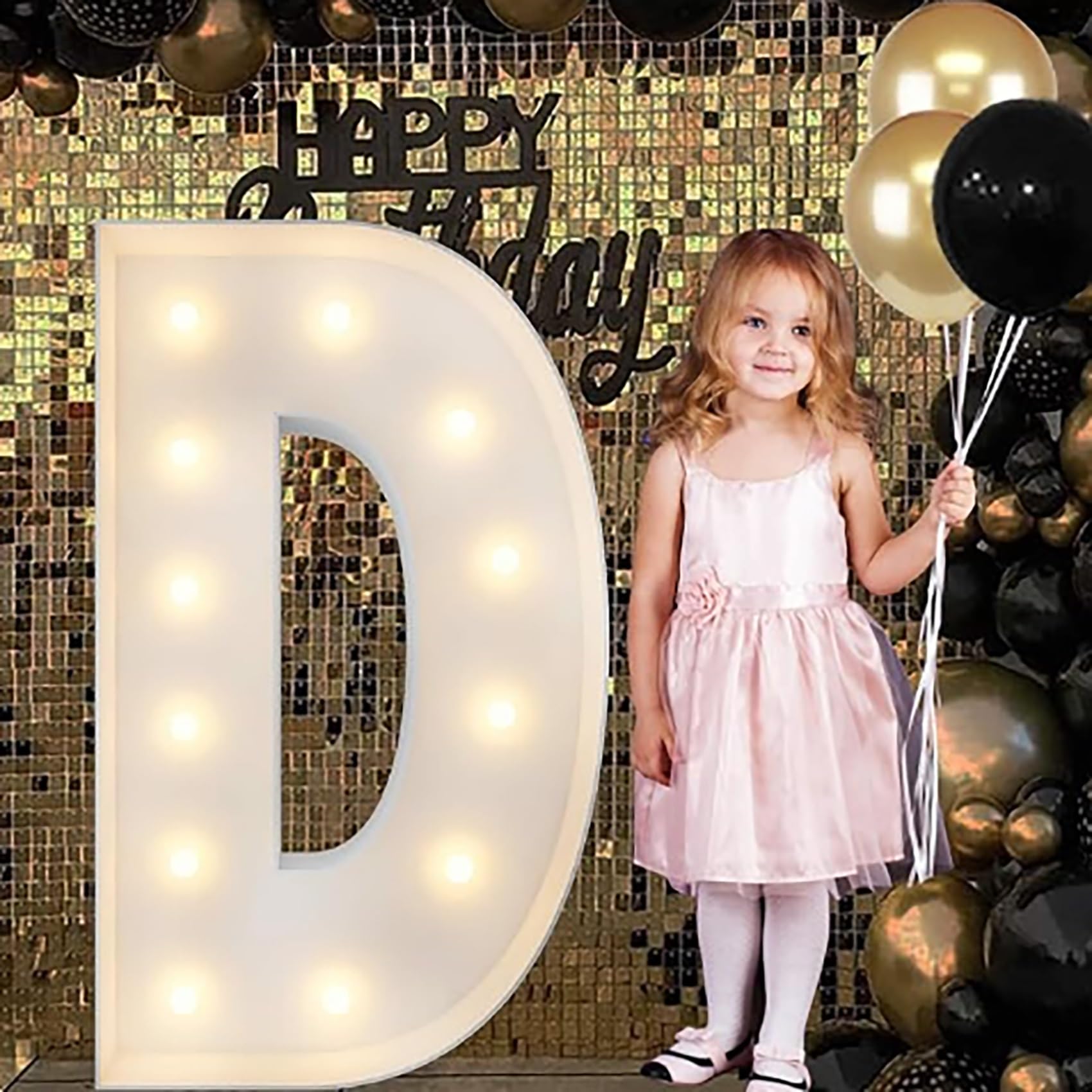 Alphabet LED Lights, 4ft Large Marquee Cardboard Letters For Birthday, Graduation Decorations Wedding Home Decoration(D,120cm/4ft)