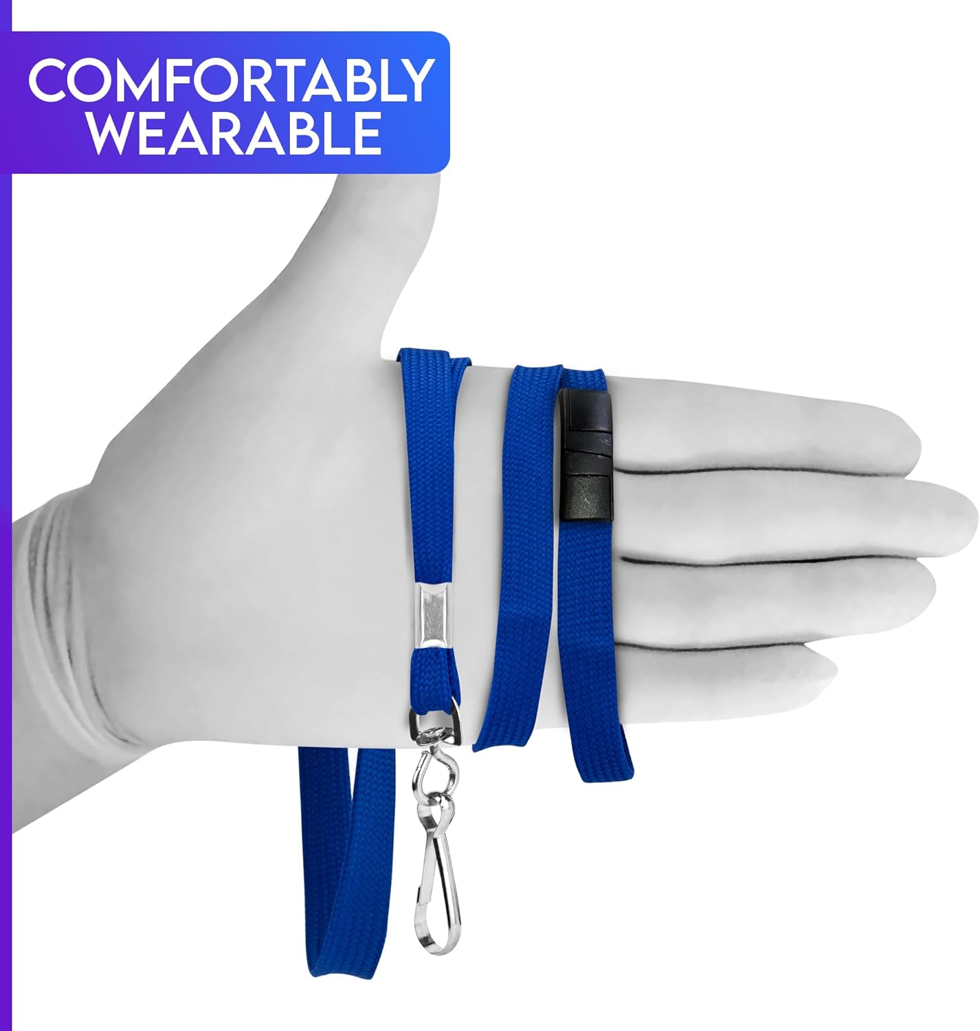 Safety Breakaway Lanyard with J-Hook – Flat Bulk Lanyards for ID Badges, Name Tags & Card Holders – 50 Pack Premium Cruise, Work, School Lanyards for Women & Men – Blue, Breakaway for Safety