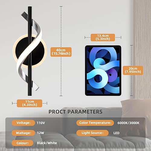 Miniatura 4 de Apliques LED de pared para interiores, luces LED de montaje en pared de 12 W, lámpara de pared moderna en espiral, lámparas de pared de noche,