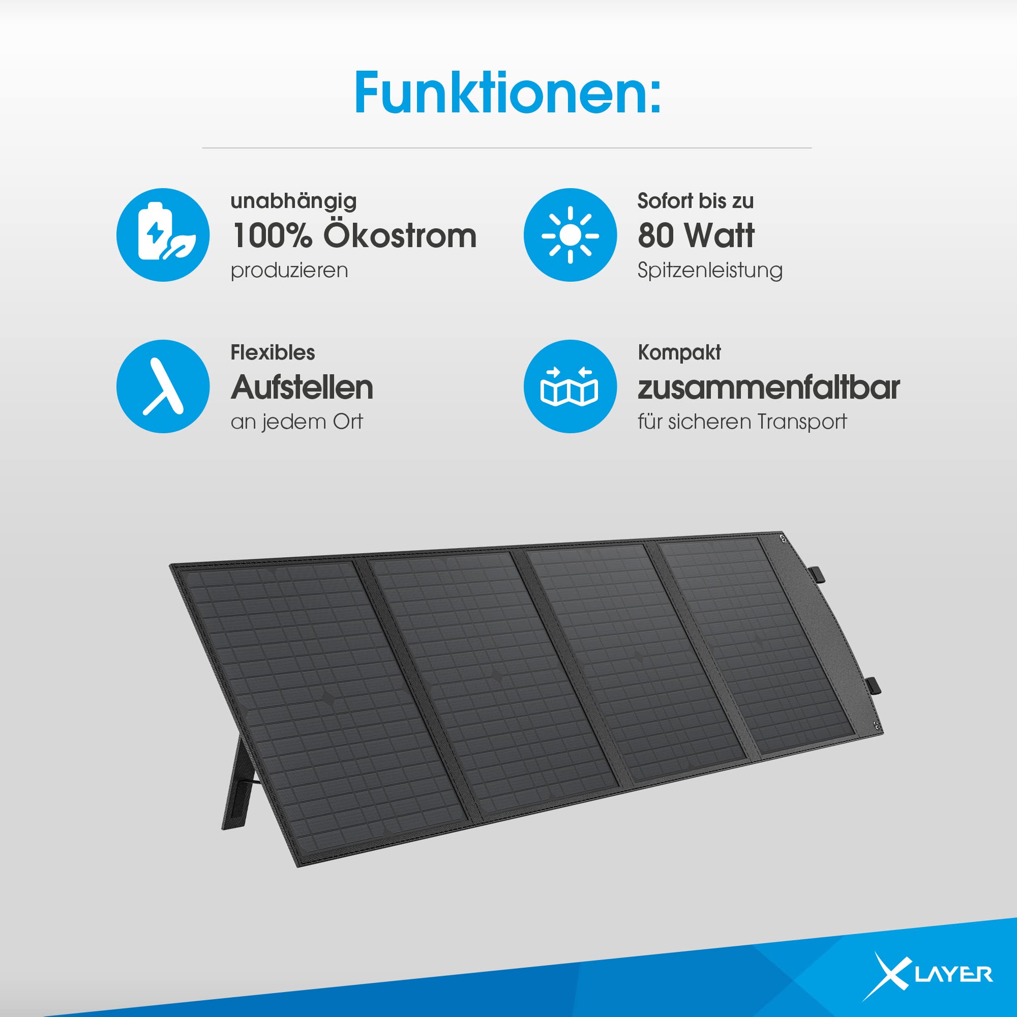 XLayer Solarpanel faltbar I 80W I tragbare Solartasche I Solaranlage Balkonkraftwerk I USB-C I mobile Stromversorgung I schnelle Ladung I Camping Zubehör Solarmodul Wohnwagen Reisen Survival Outdoor