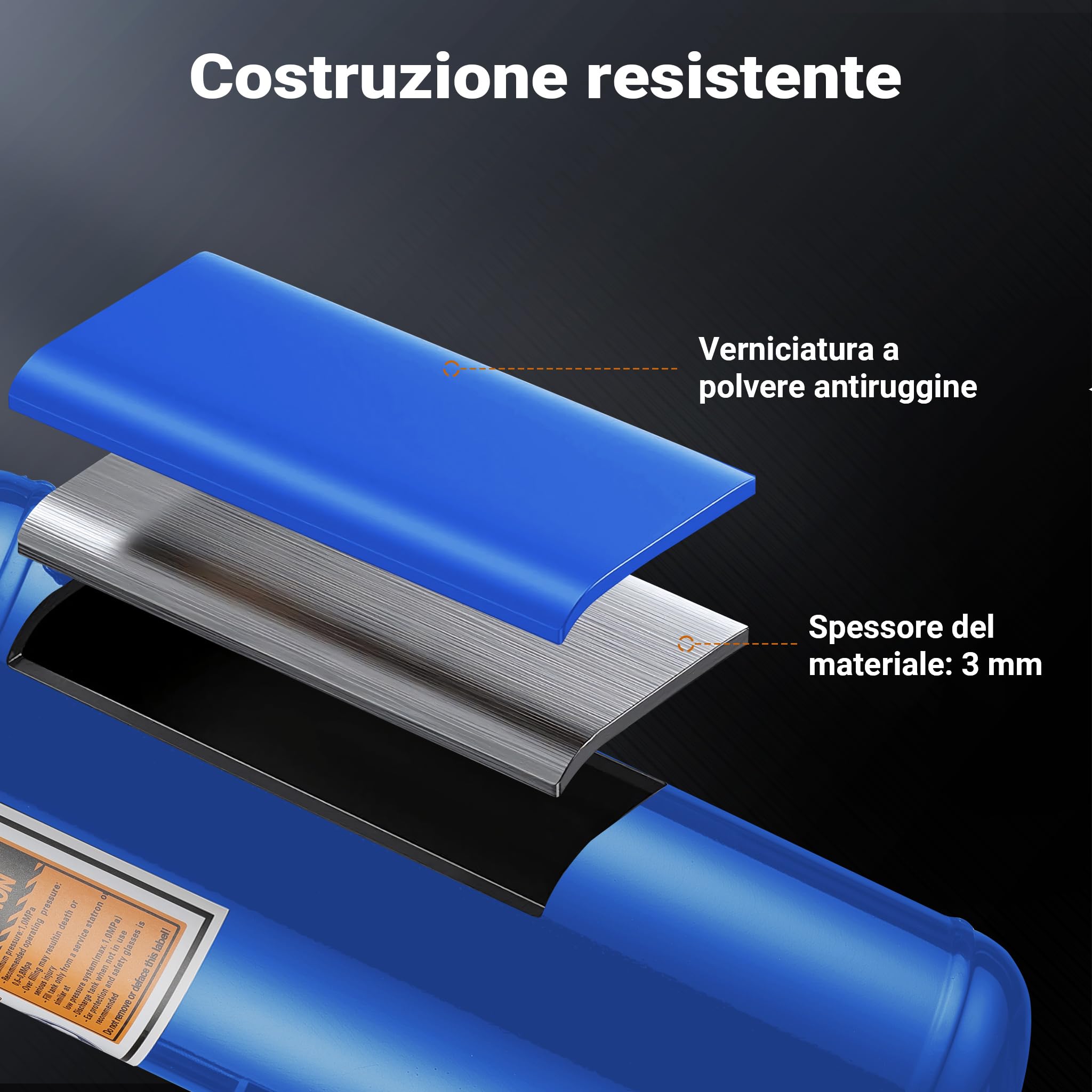 Wiltec Booster gonfiaggio Pneumatici ad Aria compressa, gonfiatore rapido gomme Portatile, 7 l, per Pneumatici da 6-8 Bar, Pompa d'urto, compressore per Auto e Moto
