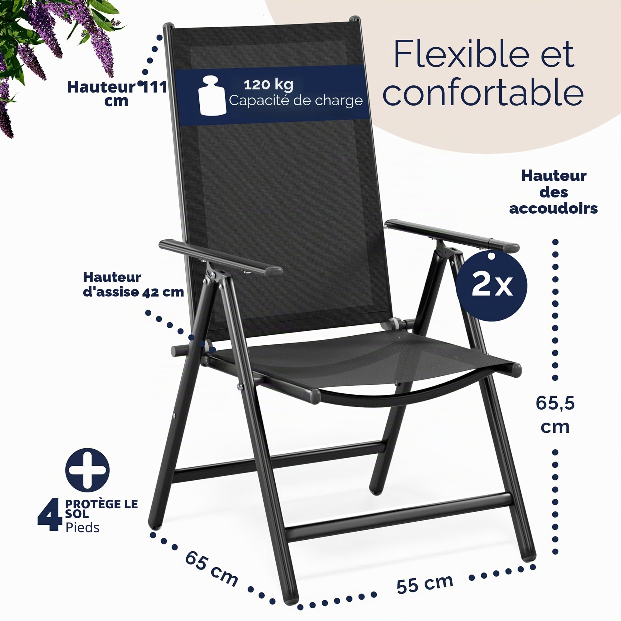 Casaria 2X Chaises de Jardin à Dossier Haut