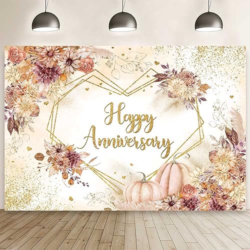 Miniatura 1 de MEHOFOND Telón de fondo bohemio de otoño de 7 x 5 pies, para otoño, calabaza, floral, pareja, boda, aniversario, fotografía, fondo dorado, puntos