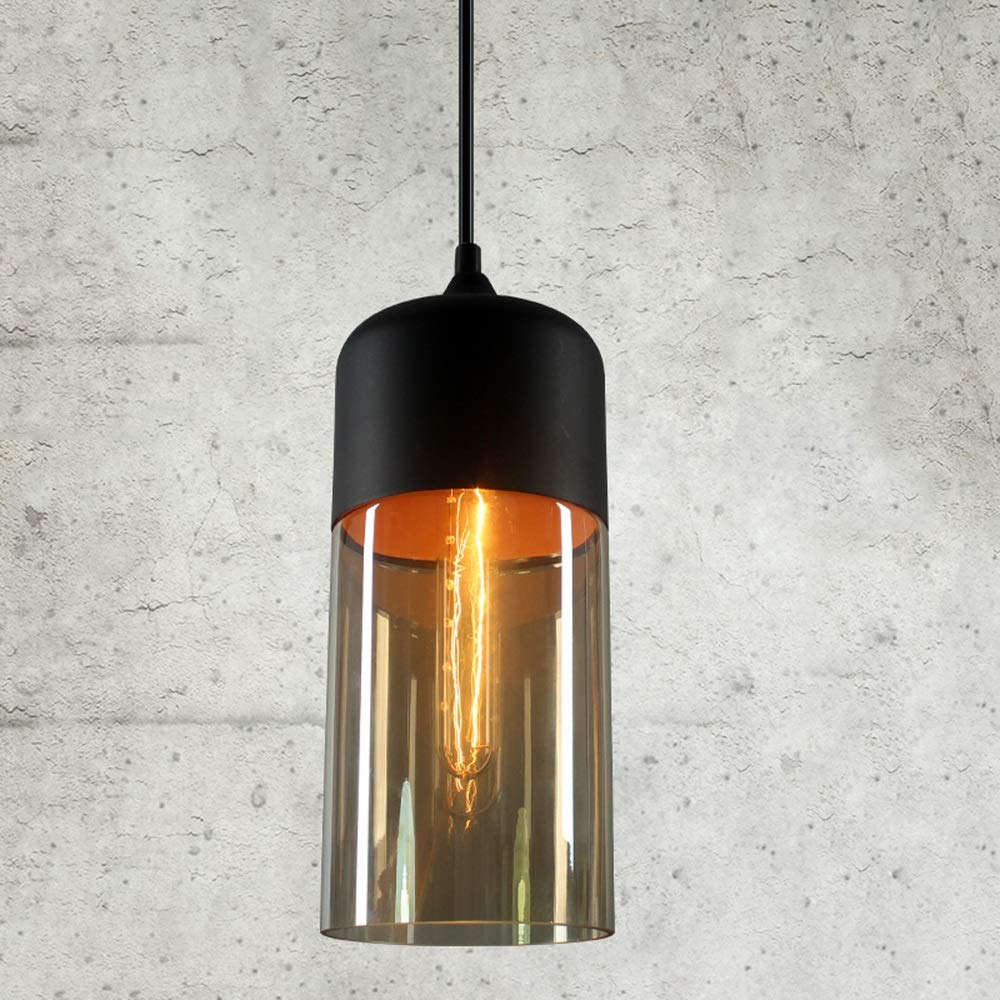 Ganeep Nordic Modern Loft Hanging Glass Pendant Lamp Fixtures E27 E26 LED Pendant Lights for Kitchen Restaurant Bar Living Room Bedroom (Color : Amber-A)