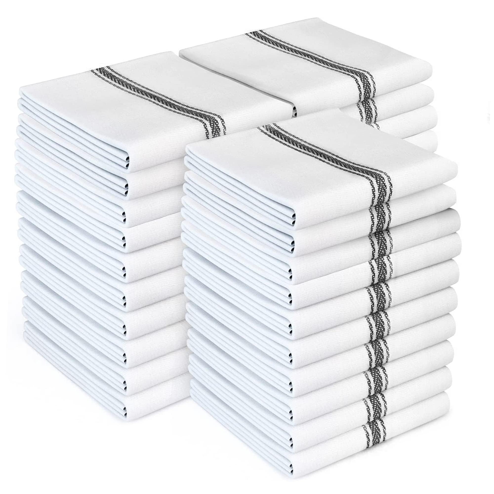 Zeppoli Classic Kitchen Towels - 30 Pack 100% Natural Cotton Towel Set, Reusable Wash Cloths, Absorbent Dish Towels, Machine Washable Hand Towels, Kitchen Essentials, 14” by 25”, Black Striped