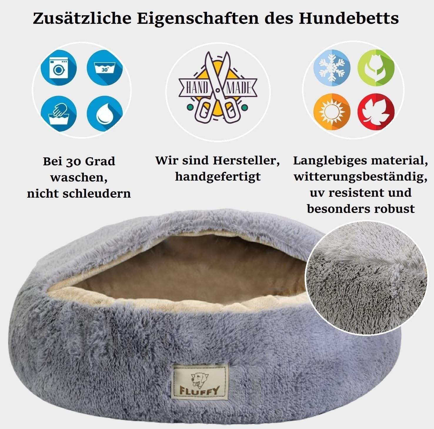 KING DOG Hundebett Ø 70 cm überdachtes Hundebett Katzenhöhle Donut-Bett Plüsch-Kunstfell-Nest Flauschiges Rundes Hundekissen Hundesofa Katzenbett für kleine mittelgroße Hunde