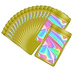 EONJOE 100-pack 44 inch mylar bags with clear window holographic resealable sealable packaging zip bag for small bussiness jewelry candy sample food packing supplies yellow