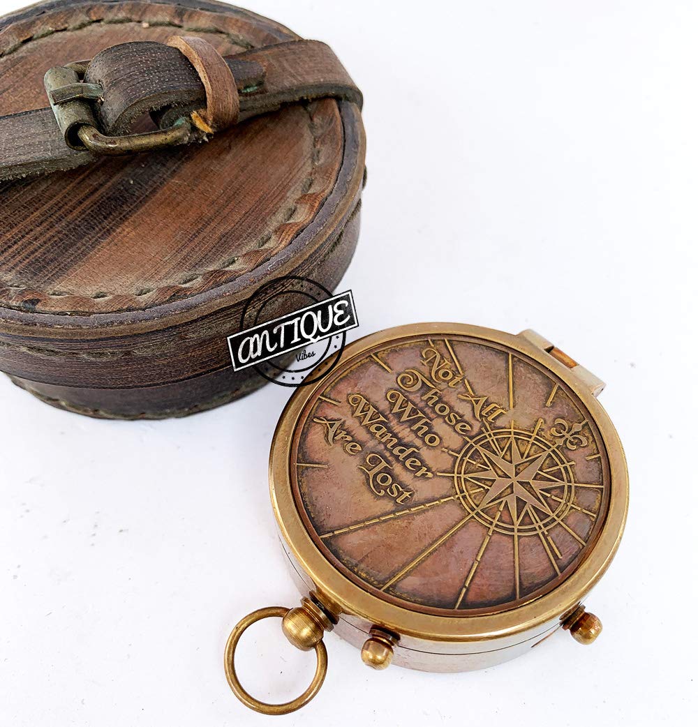 Brass Working Compass Nautical Marine Leather CASE Compasses Gift for Friends/Sailor/Merchant Navy