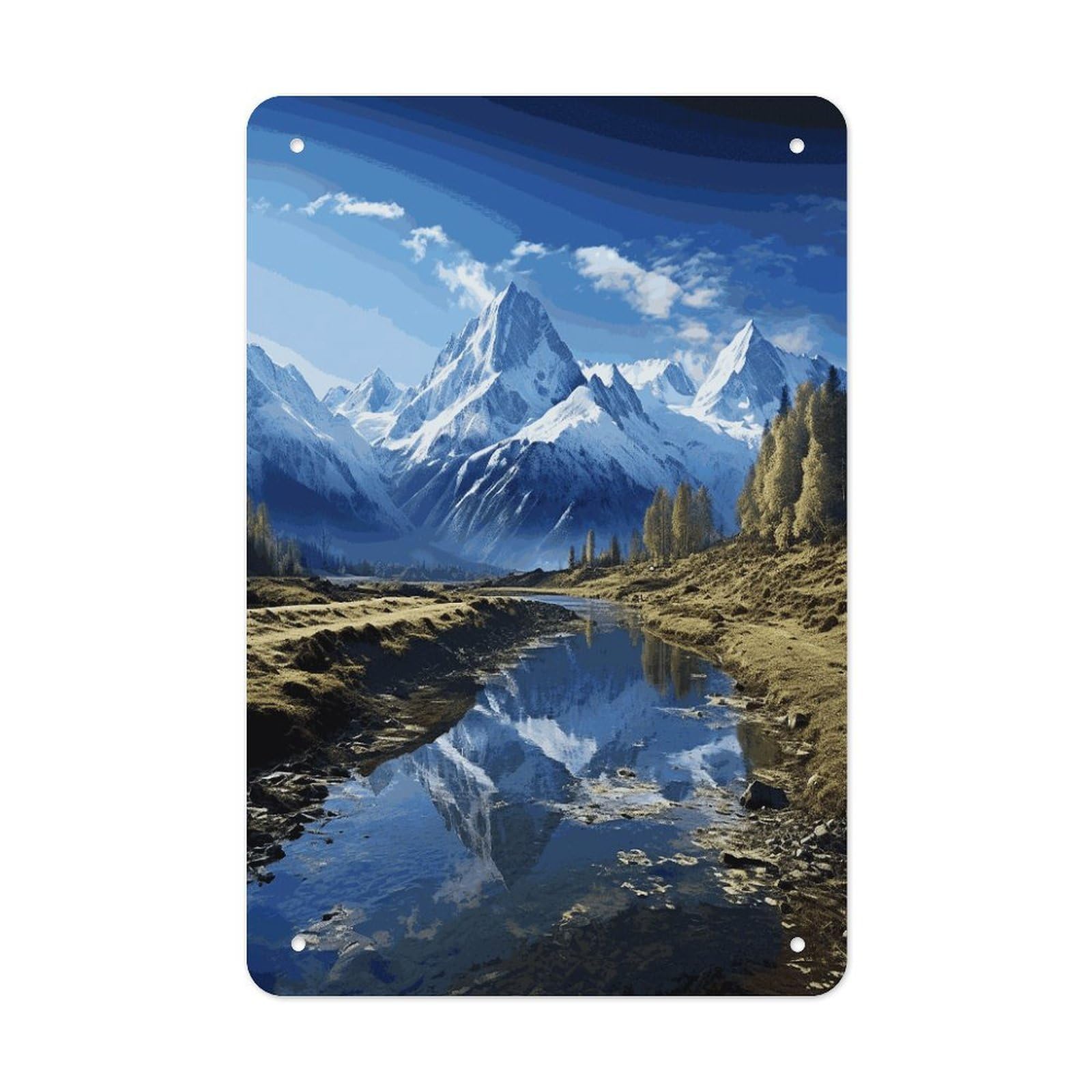 LDGSUPH Snowy Mountains Wall Art Prints Folded Edge Iron Sheet Painting with Holes for Wall Prints Decorative Picture Metal Signboard Decor Painting for Outdoor Indoor Wall Decor