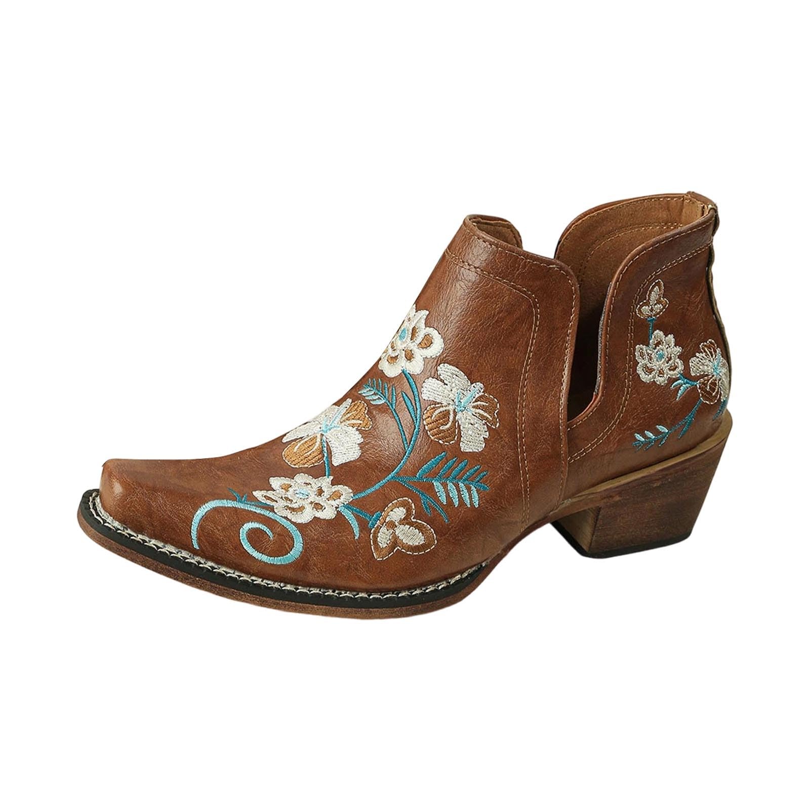 Zapatos para traje regional para mujer, Oktoberfest, para traje regional, botines negros tirolés, botines de mezclilla bordadas bohemias con tacón bajo en estilo occidental para festivales botines