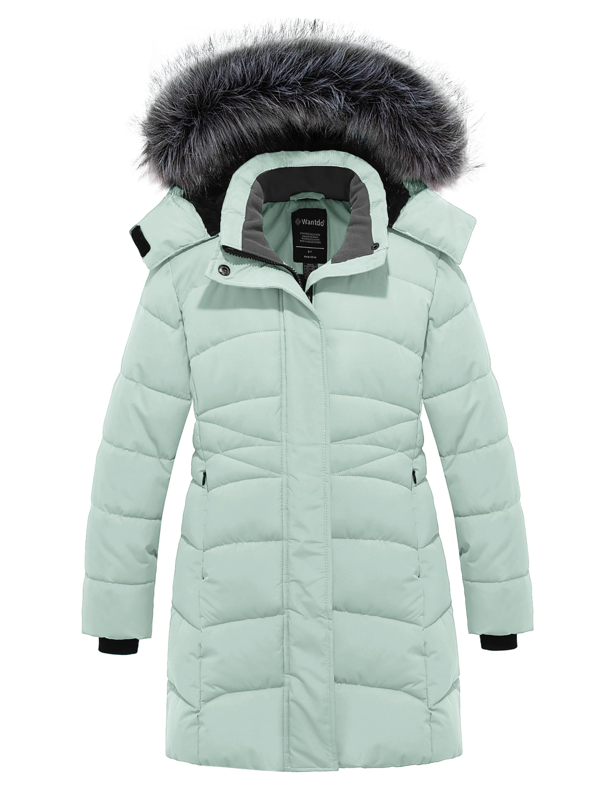 wantdo Girls Winter Coats Long Puffer Jackets Fleece Lined Removable Hood