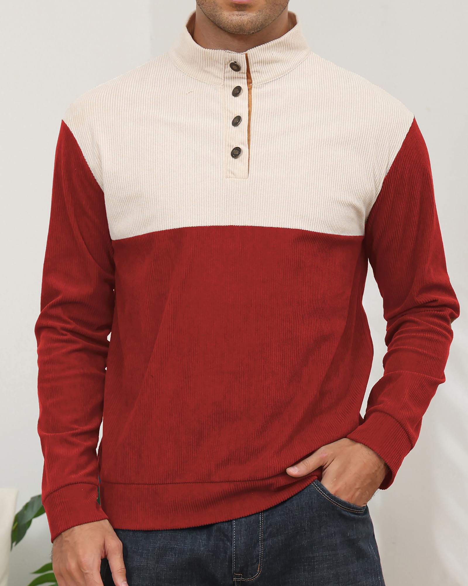 PRIVIMIX Męska bluza bez kaptura Lekki sweter Kołnierz Guzik Żebrowana Aksamitna Bluza Sweet M-3XL