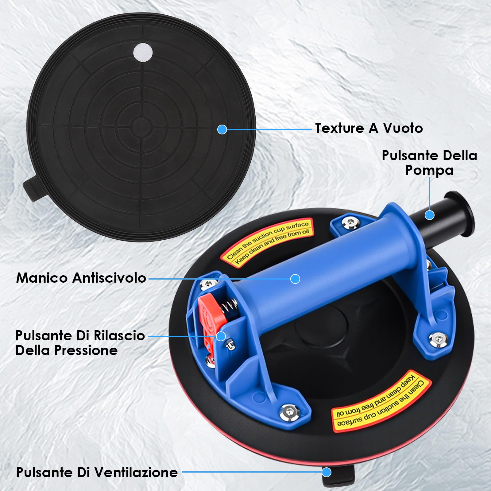 2 Pezzi 8" Ventosa per Piastrelle, Ventose Capacità di Carico Max. 200 kg, Ventosa con Scatola di Trasporto per Vetro, Piastrelle, Marmo, Blu