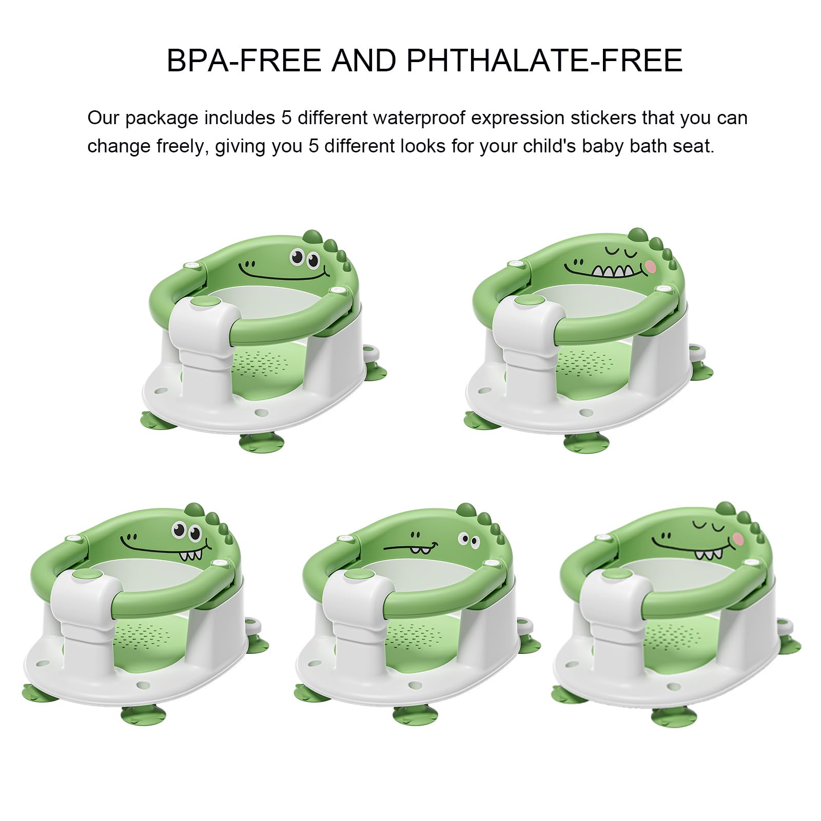 Condition photo showing New/Like New for TPN Baby Bath Seat for Babies 6 Months & Up, Non-Slip Toddler Bath Seat with 5 PCS Waterproof Emoji Stickers, Portable Infant Bath Seat for Baby(Green)