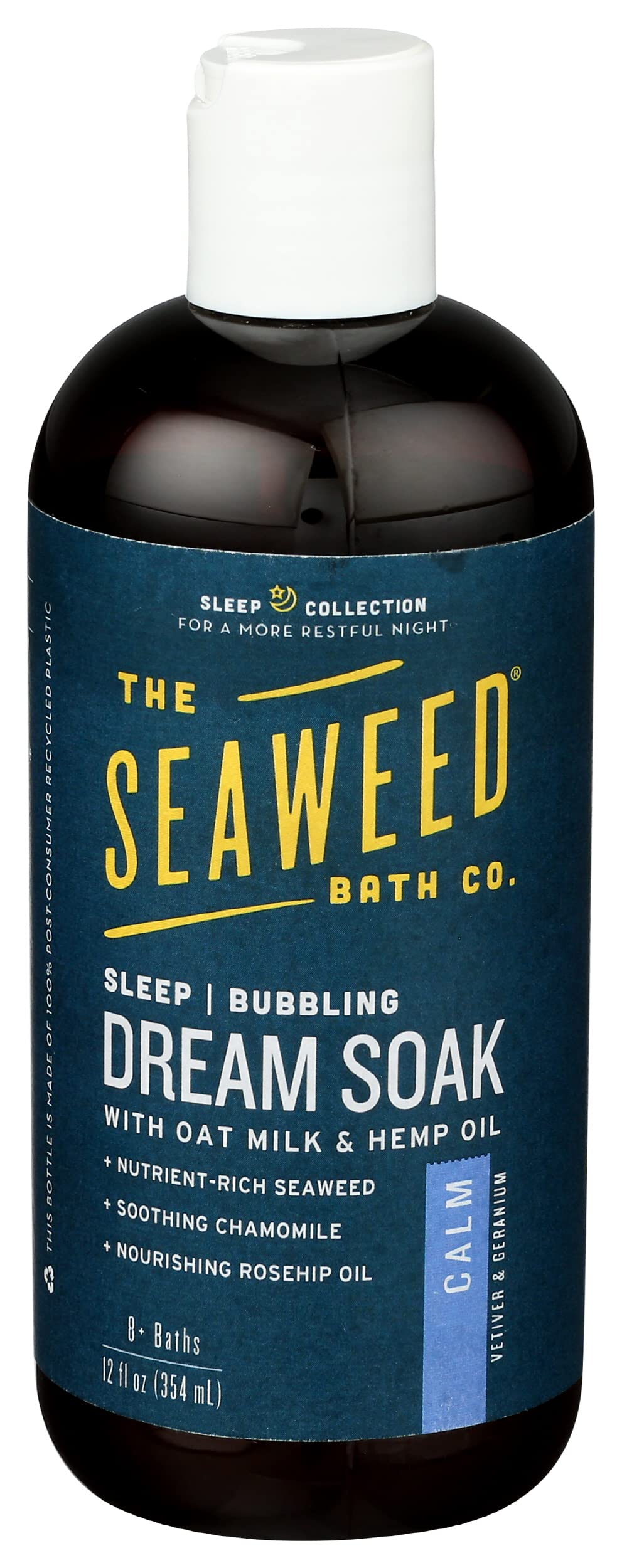 Seaweed Bath Co. Bubbling Dream Soak, Vetiver Geranium Scent, 12 Ounce, Sustainably Harvested Seaweed, Oat Milk, Hemp Oil