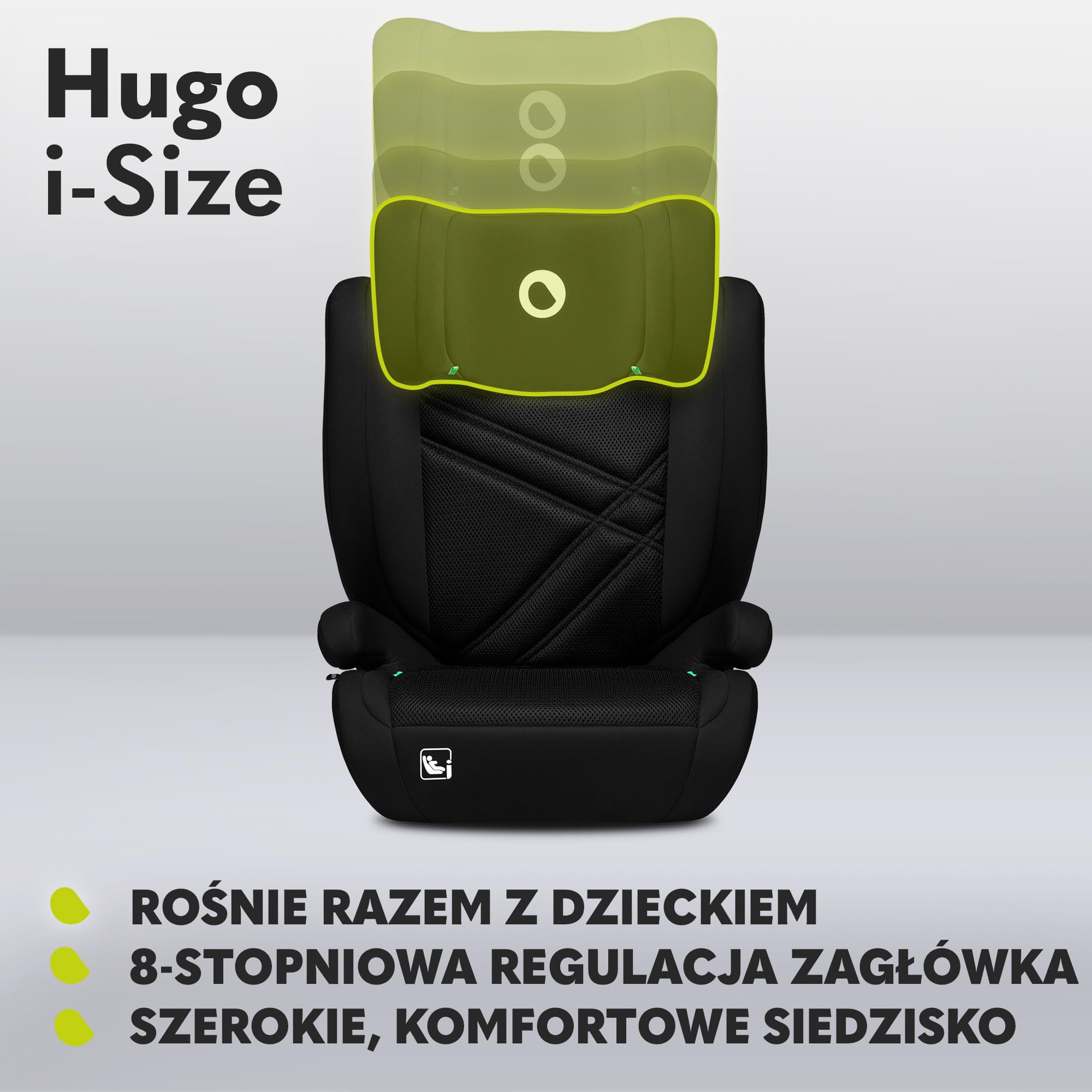 LIONELO HUGO I-SIZE Fotelik Samochodowy Dziecięcy, Grupa 2 3, od 100-150 cm Montaż ISOFIX Regulowany Zagłówek Memory Foam Ochrona Boczna Wygodne Podłokietniki Wypinane Oparcie