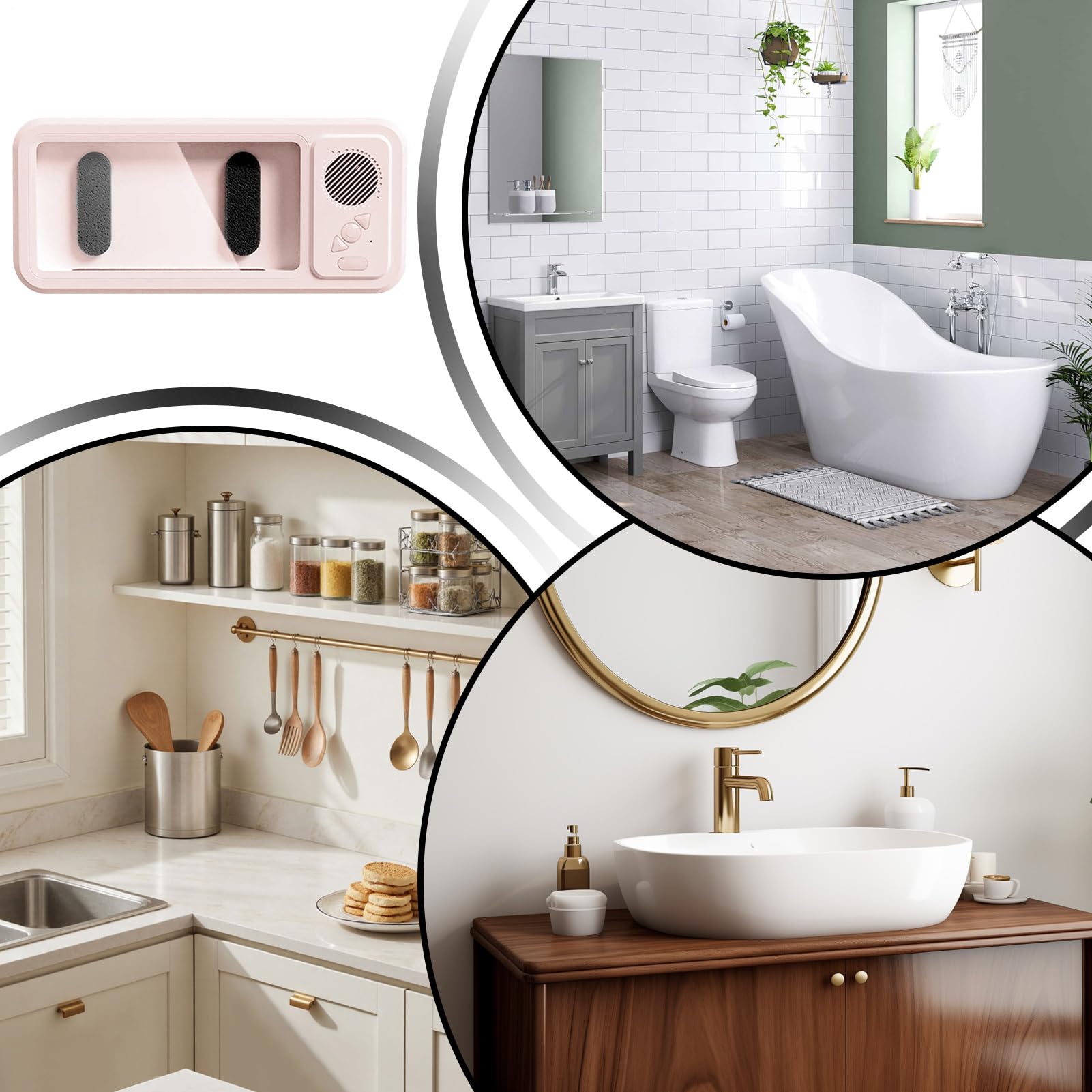 Bathroom Phone Holder - Waterproof 360 Rotating Stand with Speaker, Moisture Protection Design Shower Phone Case Mount | Mirror Wall Car Dashboard Vent Mobile Windshield Holder Accessory For
