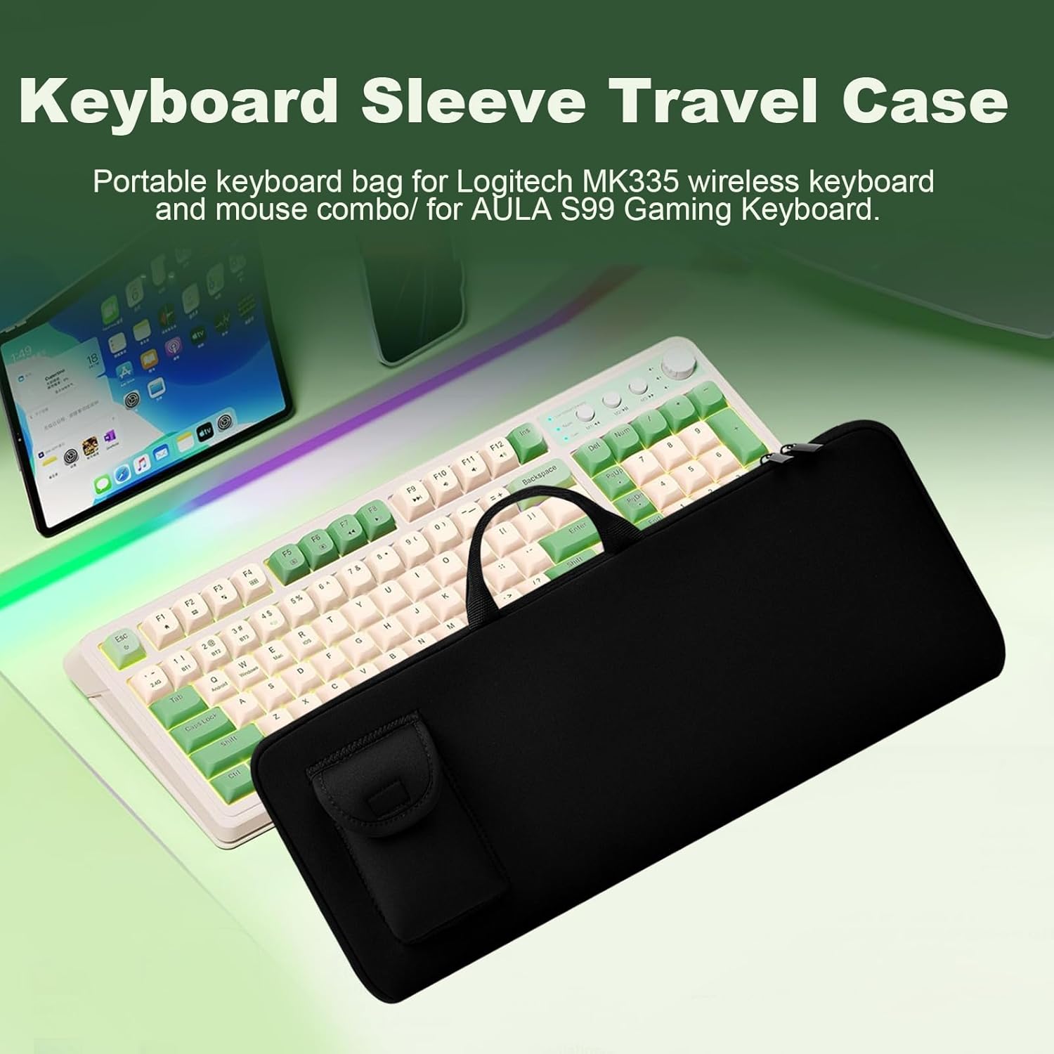 Travel Case for Logitech MK335 Wireless Computer Keyboards Mouse Combo, Neoprene Mouse Pouch and Cable Storage Bag, Keyboard Sleeve for Aula S99 Gaming Keyboard (Black) - Image 4