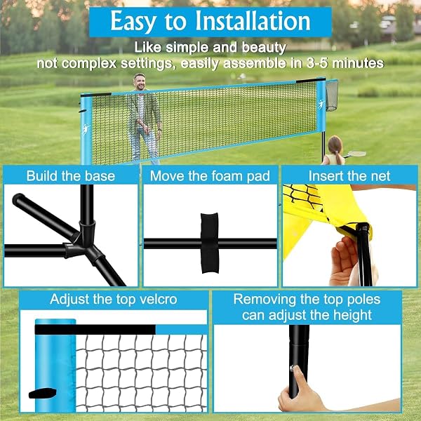 KIKILIVE Rete Multisport Regolabile per Badminton, Pallavolo, Pickleball e Tennis | Set Portatile con Paddle e Racchette, 5 Punti di Ancoraggio Indoor/Outdoor - 4