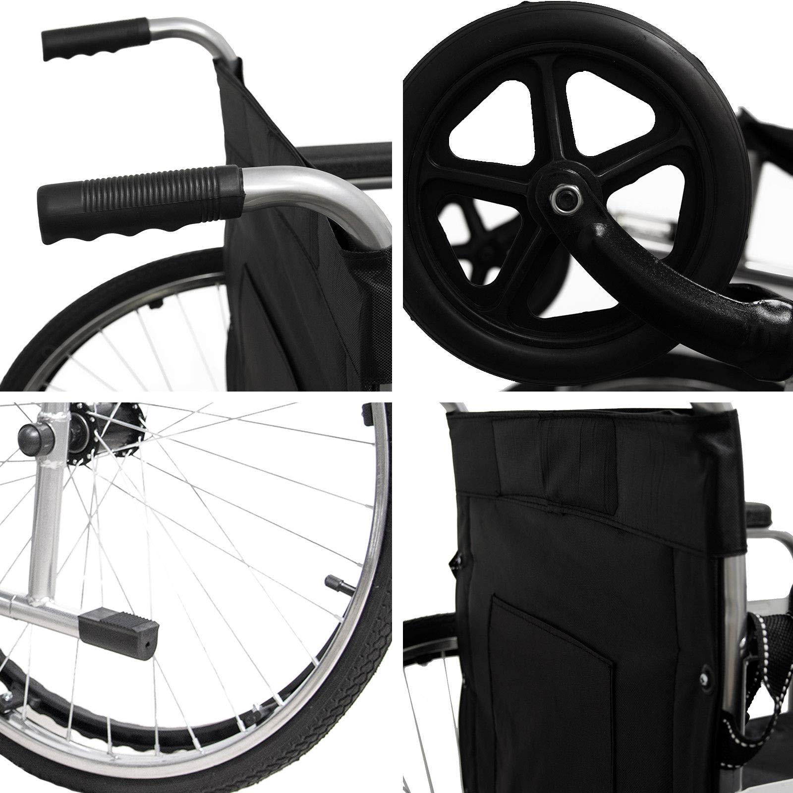 Sedia a Rotelle Pieghevole Leggera ad Autospinta Carrozzina per Disabili ed Anziani con Braccioli e Poggiapiedi Estraibili Cintura di Sicurezza 85 x 69 x 91 cm Nero