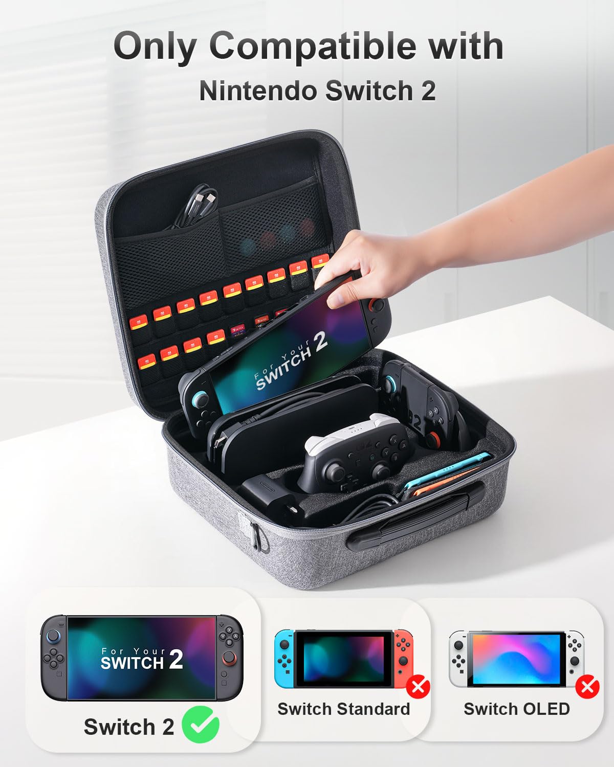 Switch 2 - Funda de transporte para Nintendo Switch 2 (2025), funda de viaje rígida todo en uno grande con ranuras para tarjetas de juego, bolsa de transporte protectora portátil para Switch 2