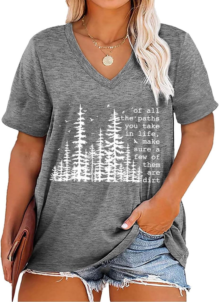Plus Size T Shirt for Women Vintage Adventure Awaits Tshirt Hiking Shirts Mountain Graphic Tees Short Sleeve Tops