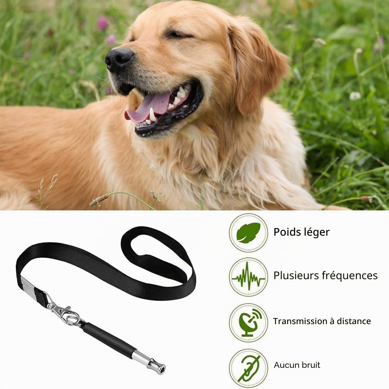 Sifflet pour chien, Sifflet à ultrasons haute fréquence silencieux, Fréquence réglable Sifflet d'entraînement pour chien, Convient à la plupart des races – Noir