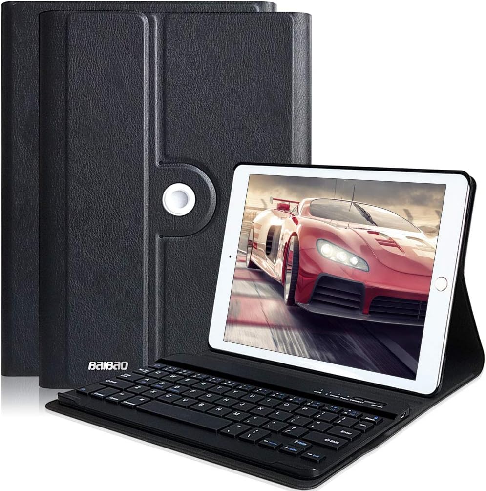 BAIBAO iPad Keyboard Case for iPad Air 2- iPad 2018 6th Gen- iPad 9.7 5th Gen 2017 -iPad Pro 9.7 - iPad Air 1, iPad Case with Detachable Bluetooth Keyboard for 9.7 inch iPad(Black)