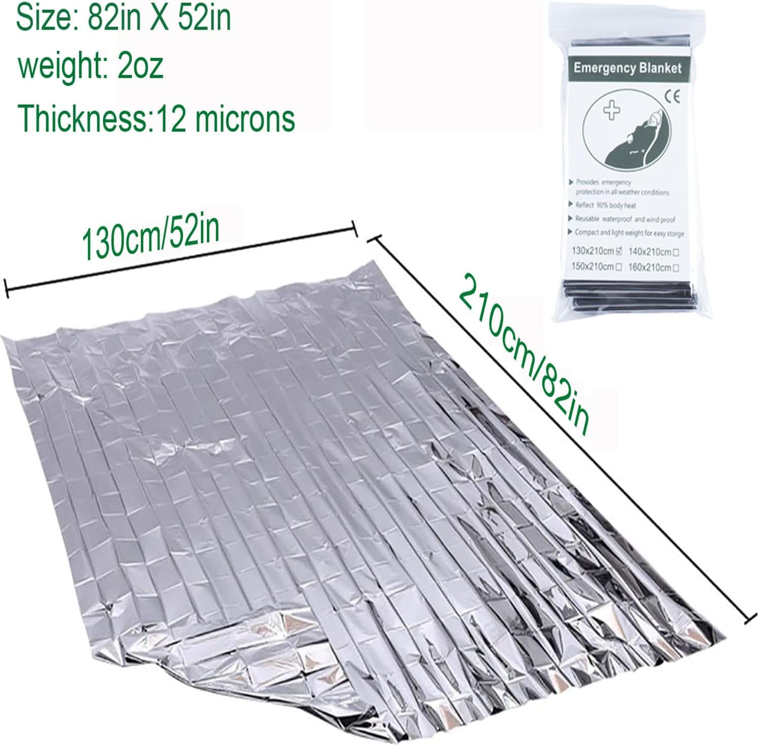 BISONBERG Emergency Blankets Waterproof & Windproof Foil Blanket for Outdoor, Survival, Camping, Hiking - 130cmx 210cm 3