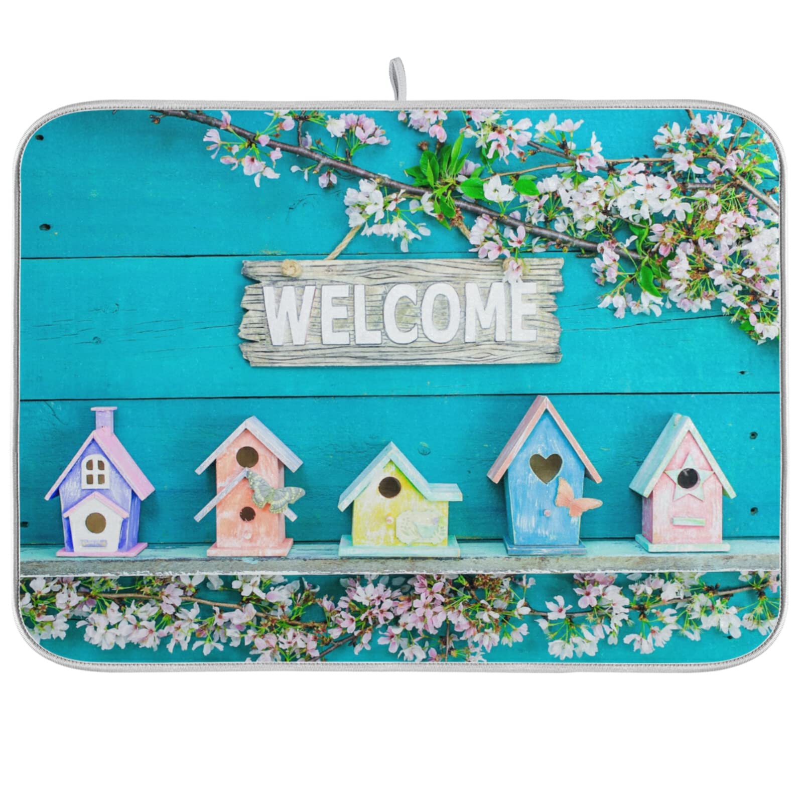 Absorbent Dish Drying Mat for Kitchen Counter - Label on Wooden Board Microfiber Drying Pad, Reversible Drainer Mats for Countertop, Small 16 x 18 inch