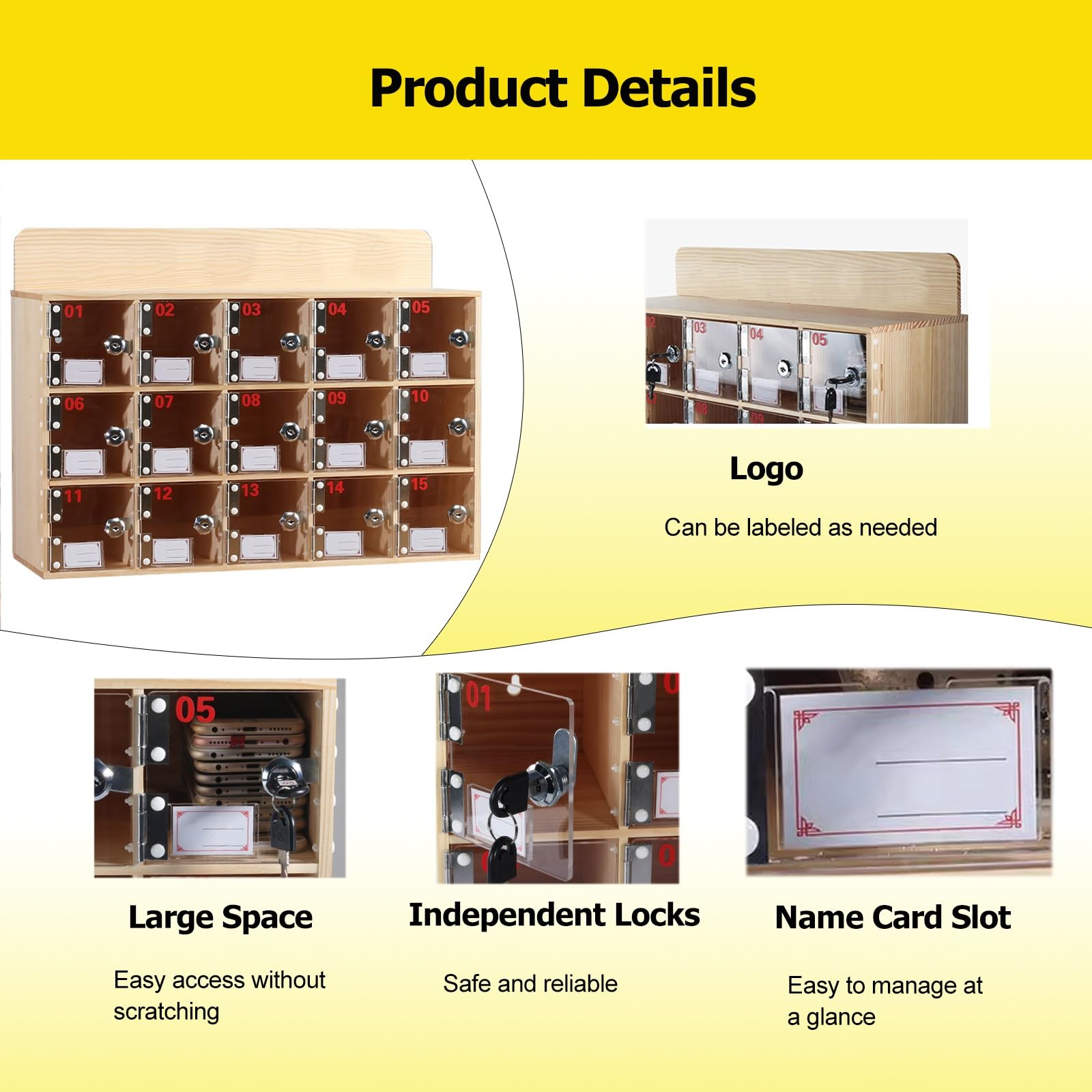 20Bay Armadietto in legno per cellulare con serratura e chiavi, porta in acrilico, per scuole, palestre, fabbriche, laboratori e sale esami, perfetto per la sicurezza dei dispositivi di dipendenti e