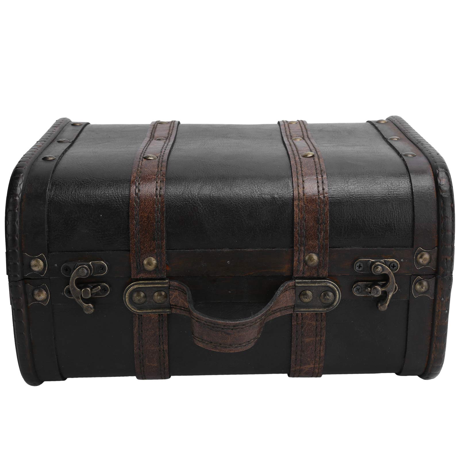 Scatola portagioielli retrò in legno, stile antico, vintage, portaoggetti per ricordi, con maniglia per il trasporto, angoli rinforzati, per collane, bracciali, pendenti, oggetti (Grande)