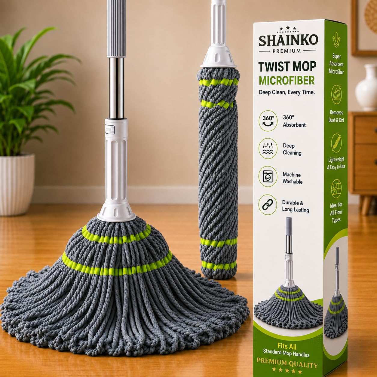 Premium Microfiber Floor Cleaning Mop | 360° Spin Twist Mop with Adjustable Handle | Tile, and Laminate for Floor Easy to Use (Gary)