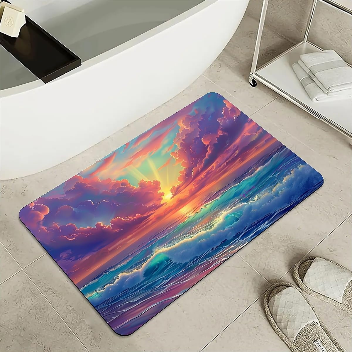 ZHUZHISHAN Diatomaceous Earth Bath Mat,Sunset Over The Ocean- Non-Slip Volume Super Absorbent Fast Drying Eco-Friendly Easy to Clean for Bathroom