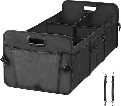 Miniatura 14 de Simple Deluxe Organizador de maletero para coche/SUV, plegable 600D impermeable poliéster Oxford 50L, 2 compartimentos, accesorios de viaje Negro