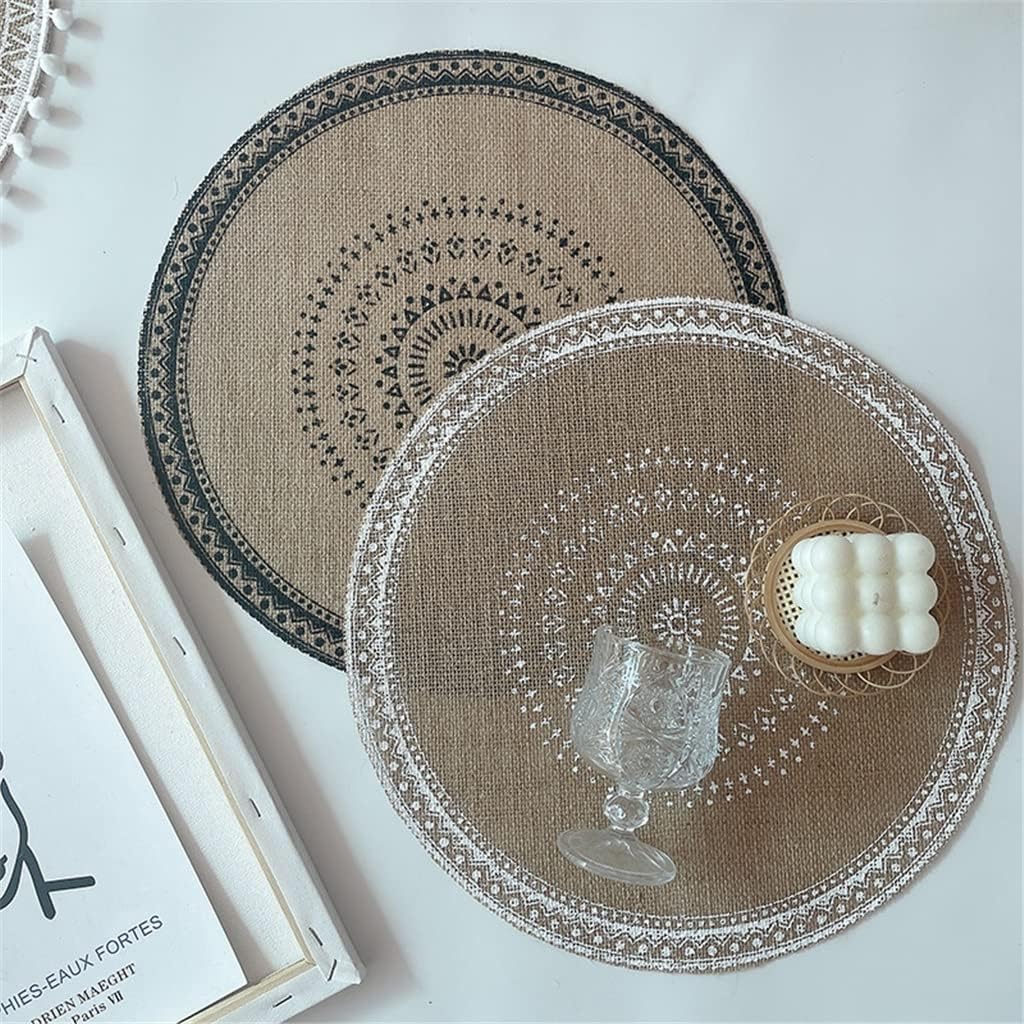 4 Pcs Round Placemat Multifunction Heat Insulation Linen Table Mat Tassels Kitchen Decoration Dinning Placemat 38cm (Color : C) (F)