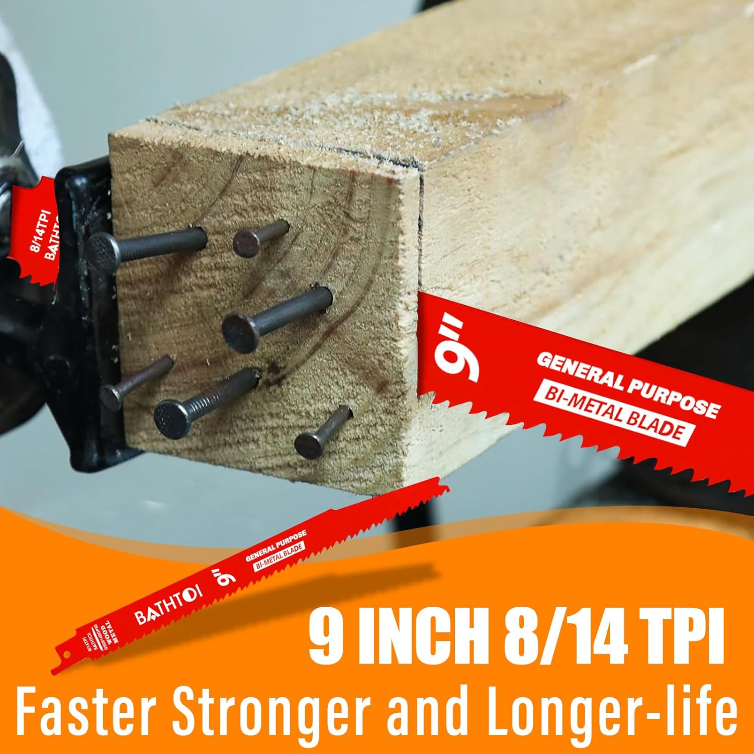 50 Pack 9 Inch 8/14 Tpi Reciprocating Saw Blades for Nail-Embedded Wood, Metal and Plastics Cutting, General Purpose Bi-Metal Sawzall Blades with 8% Cobalt for Longer Life and Faster Cutting Speed