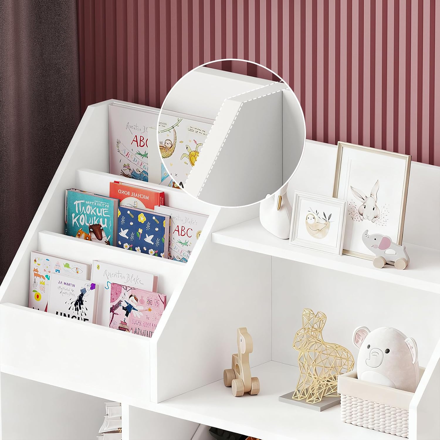 Kids Bookshelf and Toy Storage Organizer with 2 Movable Drawers, 6 Toy Bins & Open Display Shelves, 4-in-1 Kids Bookcase Storage Cabinet for Playroom, Nursery, Bedroom, Living Room, White