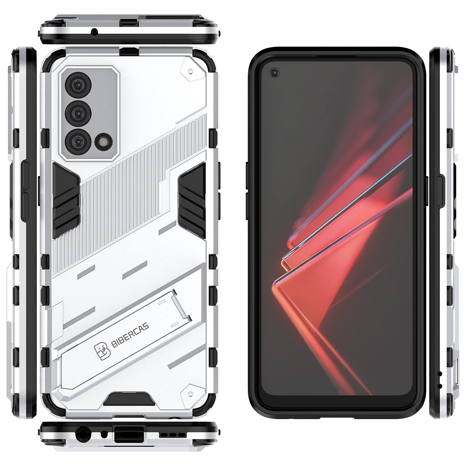 Custodia Protettiva Per Realme GT Master Edition Con Supporto E Vetro Temperato, Bianco