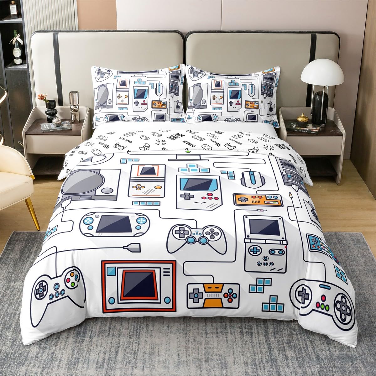 Erosebridal 100% Cotton Gamer Bedding Sets for Boys,Gaming Duvet Cover Set Queen Size Video Games Comforter Cover,Gamepad Designs Bed Teen Boys