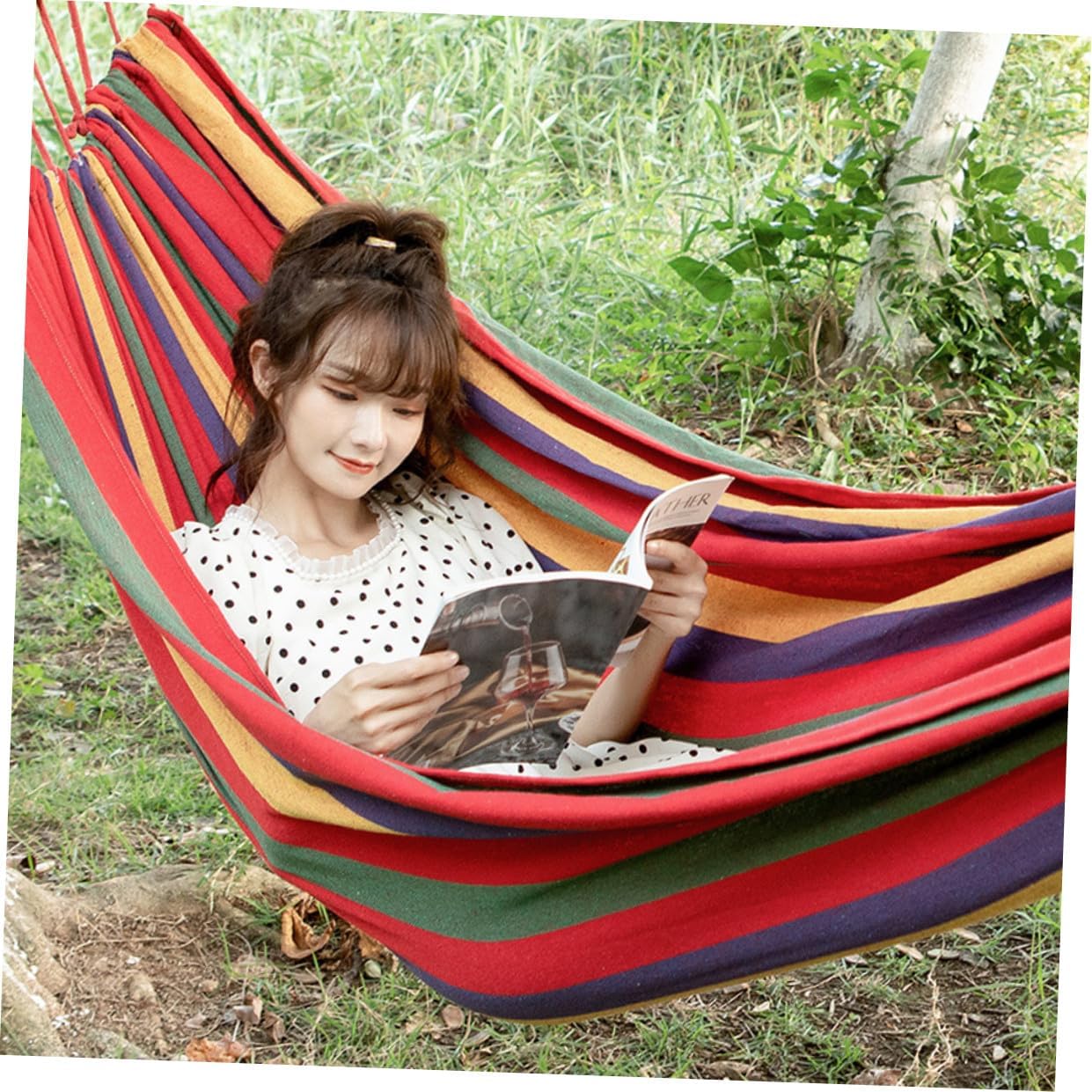 Single Outdoor Swing Chair Hammock Anti-Rollover Canvas Leisure Hammock for Camping Red Lightweight Portable for Hiking and Backyard Use