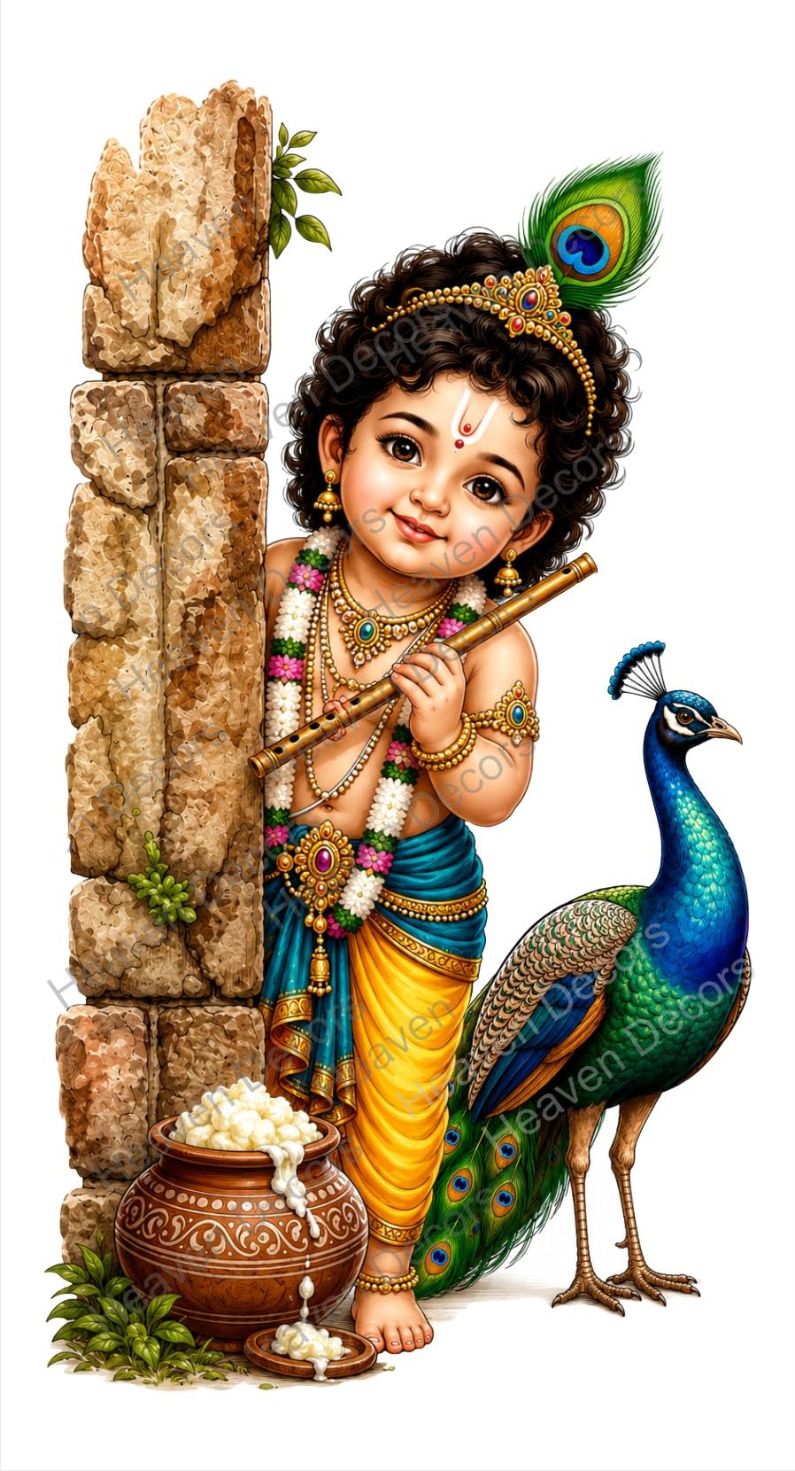 Lord Krishna with Peacock Vinyl Wall Decal Wall Sticker (Ideal Size on Wall: 65 cm x 38 cm),Multicolour-image-24