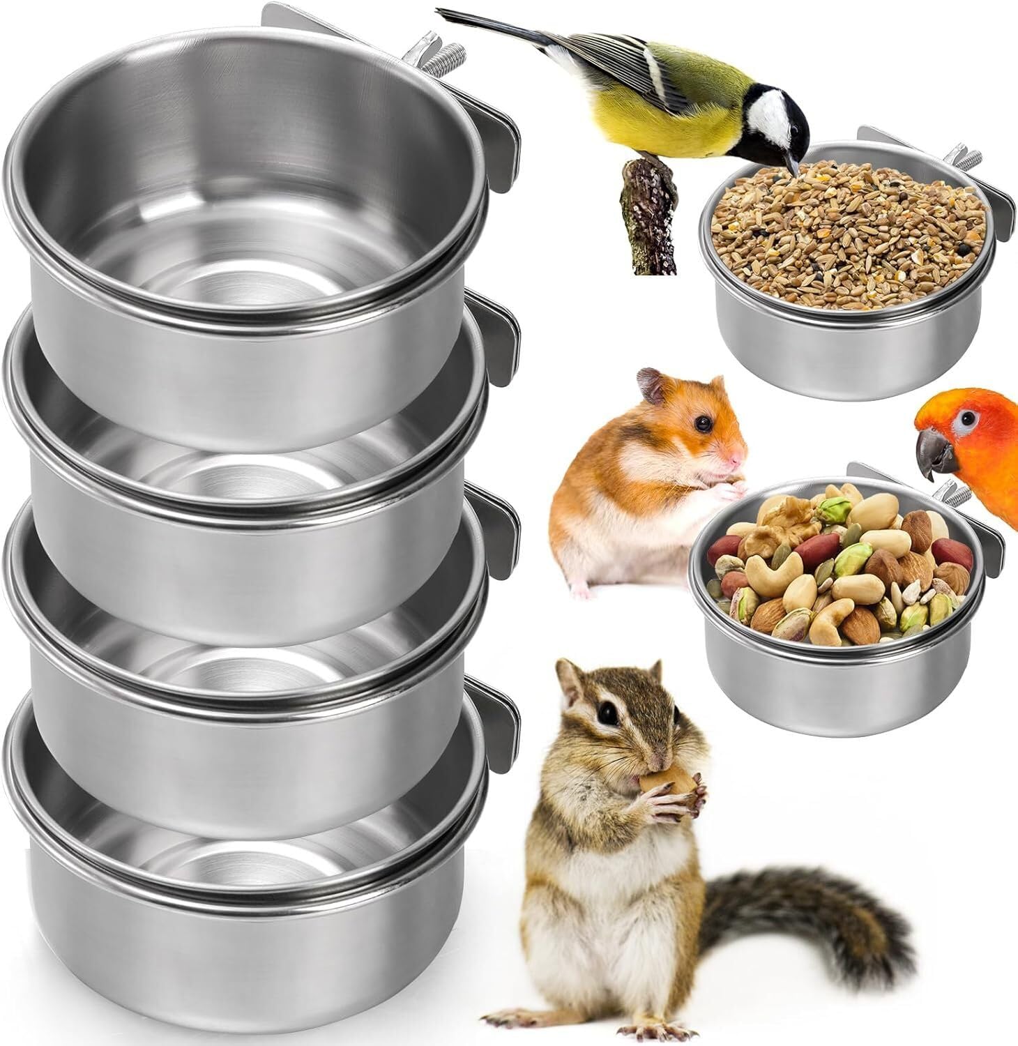 Cozy Puppies Detachable Metal Pet Bowl, Cage Mounted Food and Water Feeder for Hamster, Bird, Parrot, Chinchilla, Small Cat (Single)-image-46