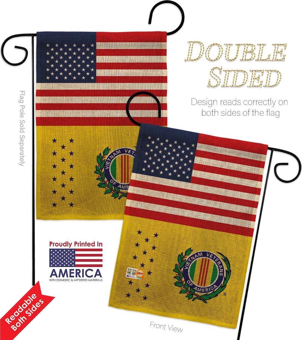 US Vietnam War Burlap Garden Flag Set with Stand Armed Forces All Branches Support Honor United State American Military Veteran Official Small Gift Yard House Banner Double-Sided 13 X 18.5