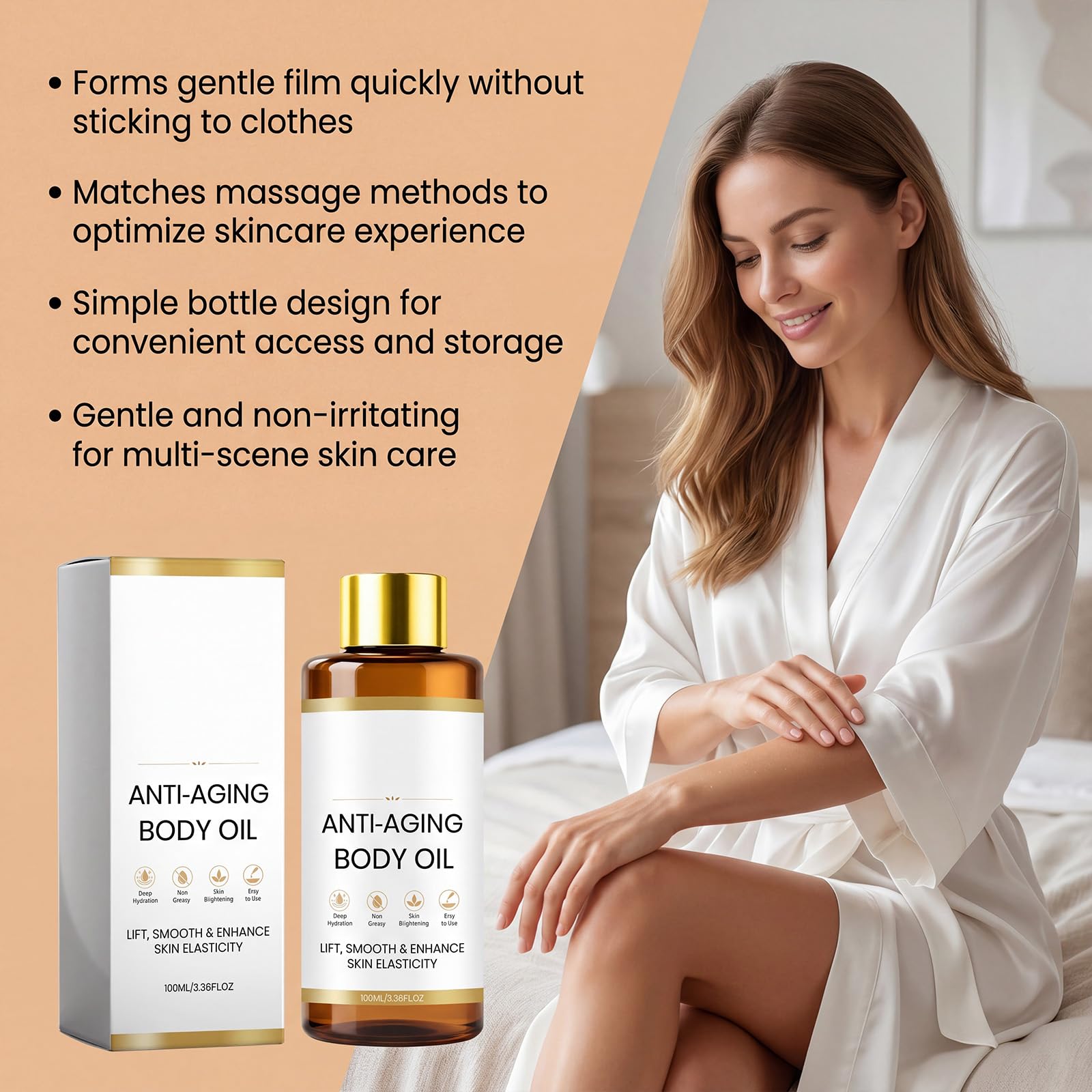 Olio per il corpo anti-invecchiamento per una pelle più tonica, olio per il corpo da donna dopo la doccia, idratante non grassante per un'idratazione intensa ed effetto rassodante, per una pelle più