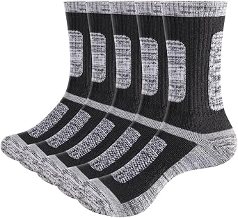 YUEDGE Mens Socks Moisture Wicking Thick Cotton Crew Socks For Men, Padded Anti-Odor Work Socks, 5 Pairs