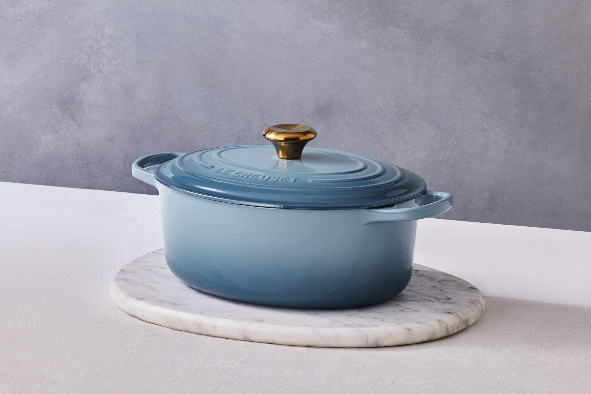 Le Creuset Owalna Brytfanna Żeliwo, Ø 29 cm, Owalny, Nadaje się do wszystkich rodzajów płyt grzewczych i indukcji, objętość: 4,7 l, 4,675 kg, Chambray, 21178294344441